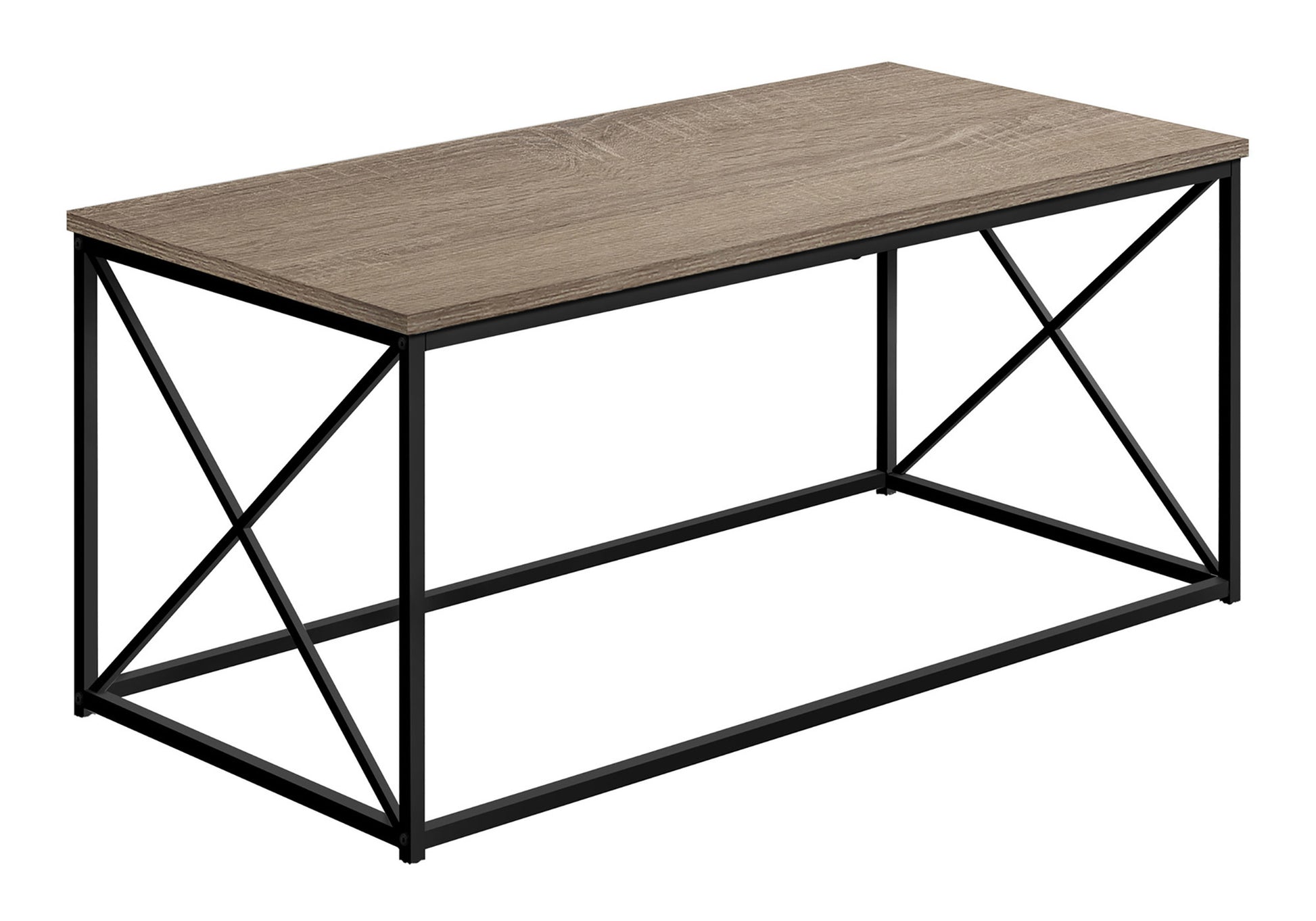 Coffee Table, Accent, Cocktail, Rectangular, Living Room, 40"L, Brown Laminate, Black Metal, Contemporary, Modern Taupe Particle Board