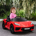 Qaba Electric Car For Kids, 12V Chevrolet Corvette Licensed Kids Car With Parental Remote Control, Suspension System, Music, Horn, Headlight, Slow Start, Kids Electric Car For 3 6 Years, Red Red Plastic