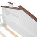Full Size Wood Platform Bed With House Shaped Headboard, Led And Built In Storage, White Box Spring Not Required Full White Wood Bedroom Bed Frame Wood