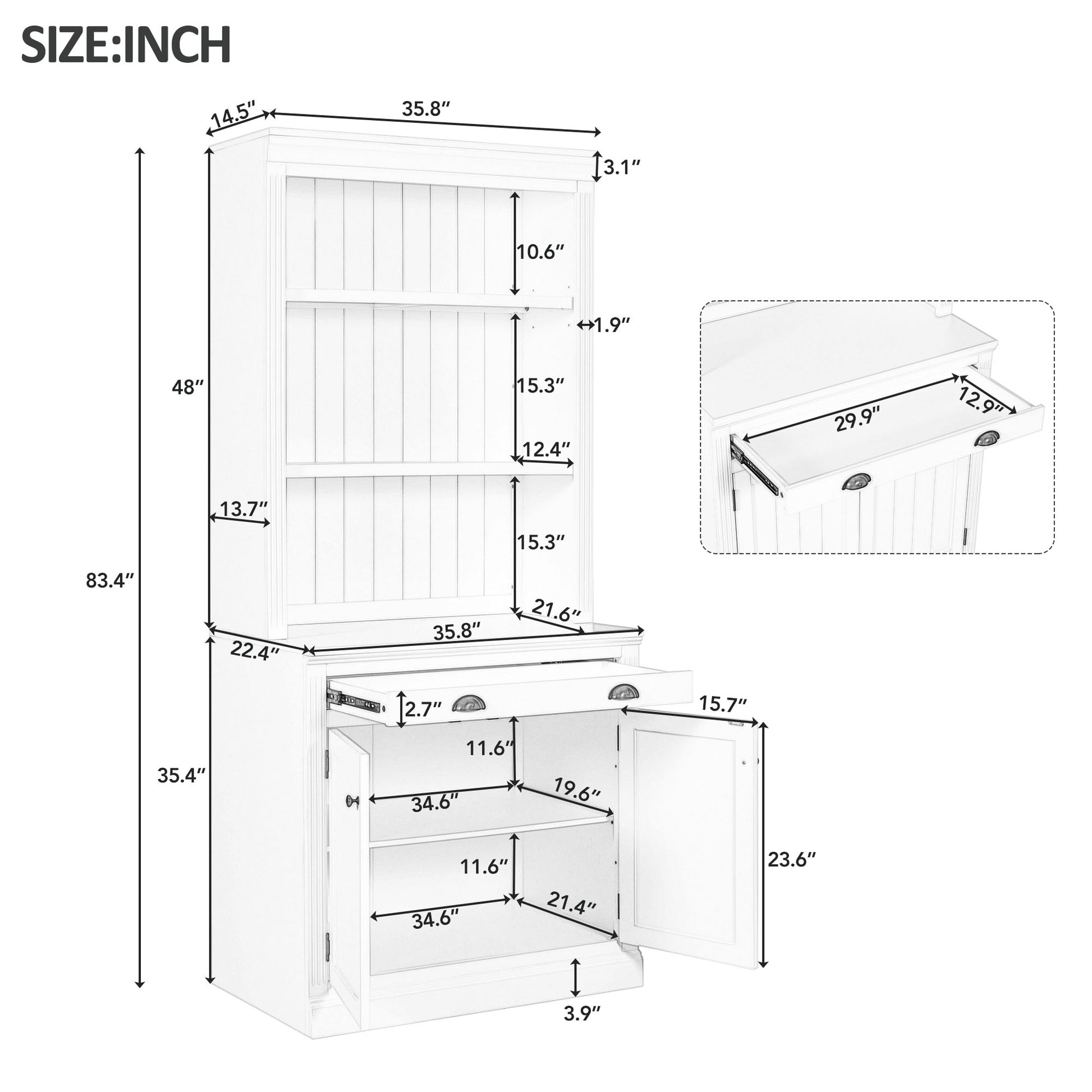 83.4"Tall Bookshelf With Two Corner Shelf Suite,Bookcase With 2 Doors And 1 Drawer,5 Tier Corner Shelf With Open Shelves,Free Standing Shelves Suite With Led Lighting For Living Room,Office,White