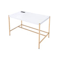 White And Gold Writing Desk With Usb Ports White Gold Built In Outlets Or Usb Writting Desk Office Rectangular Wood Metal