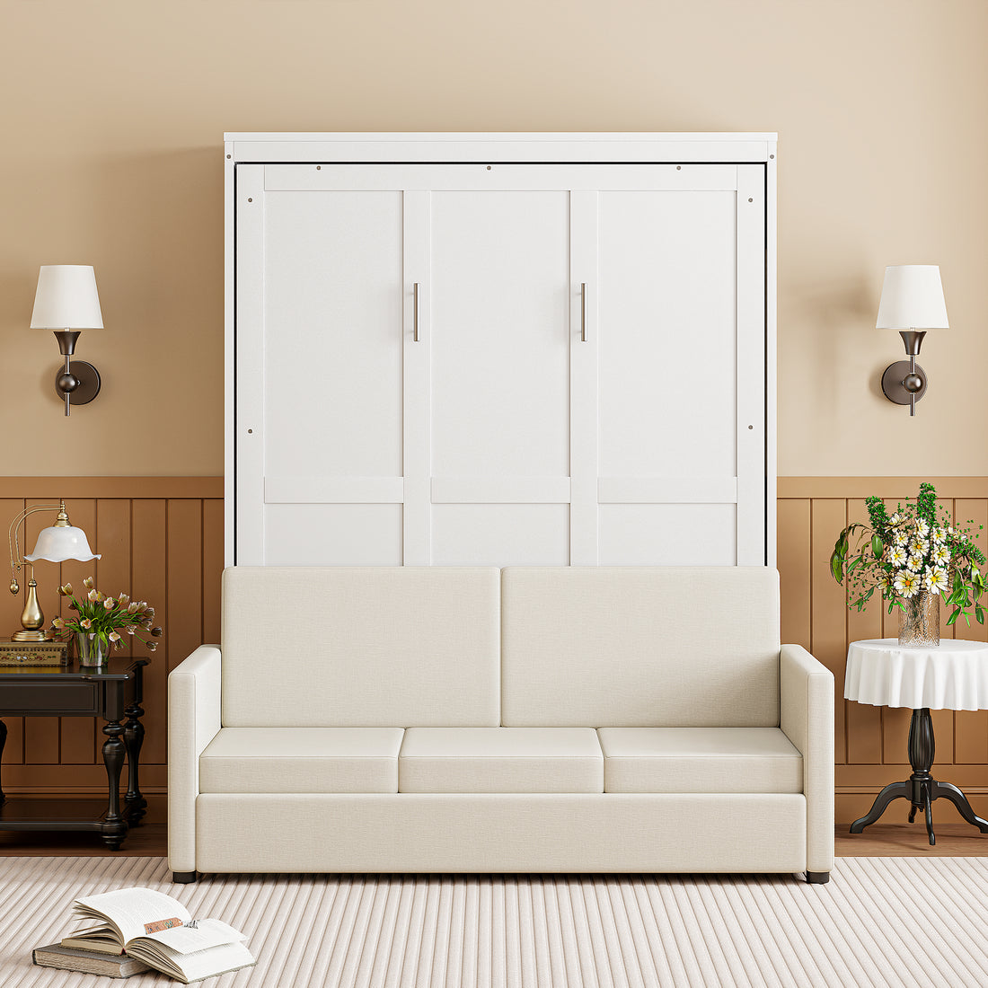 Full Size Murphy Bed Wall Bed With Cushion,White Full White Mdf Lvl