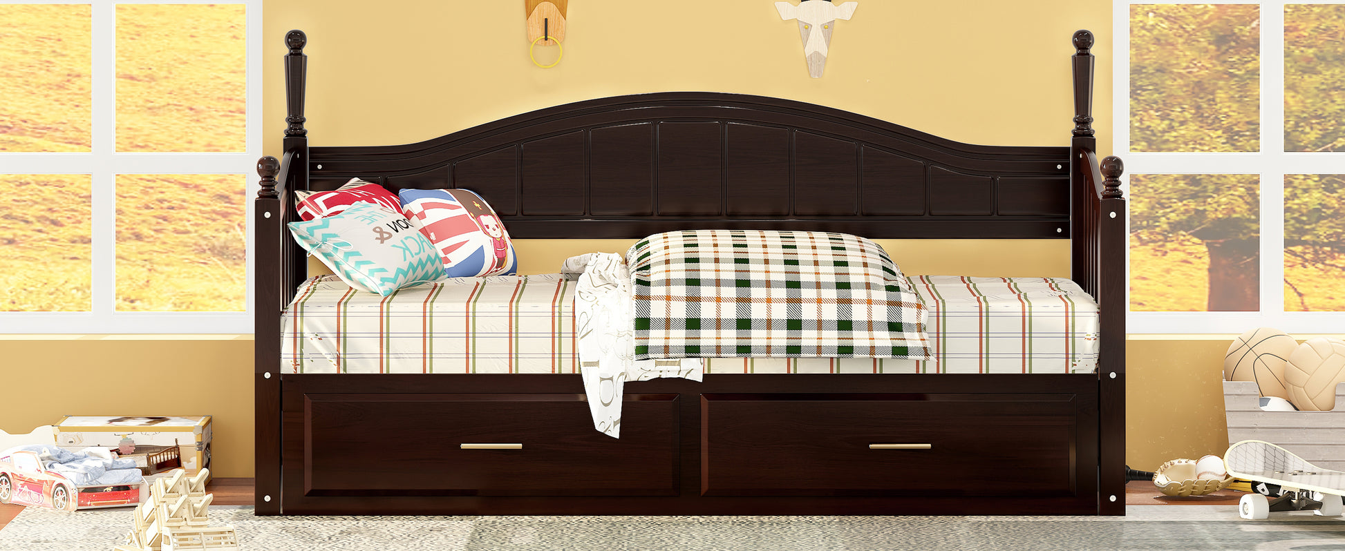 Wooden Twin Size Daybed With Twin Size Trundle, Extendable Daybed With Two Storage Drawers, Espresso Expected Arrival Time:9.12 Twin Espresso Wood