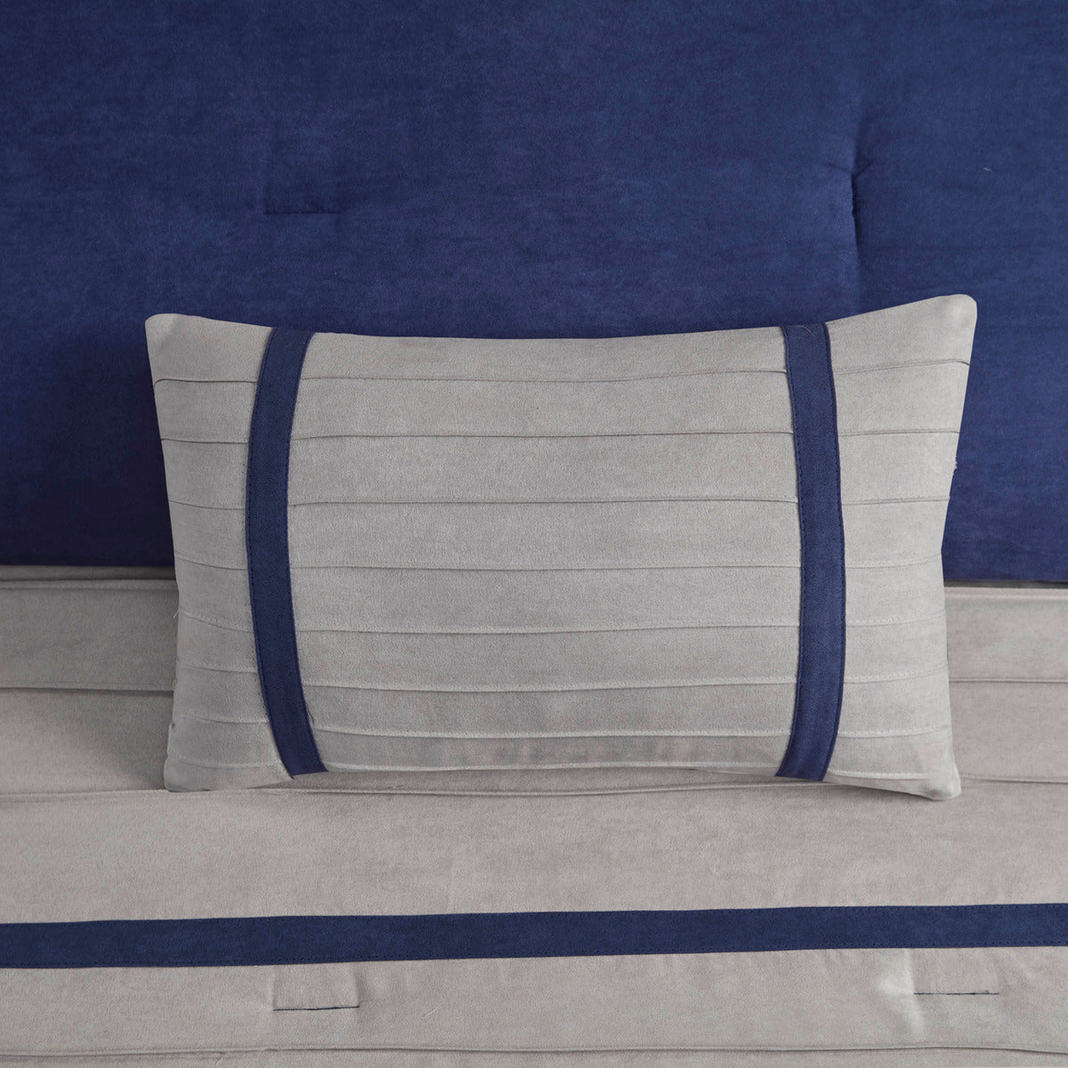 7 Pc Pieced Faux Suede Comforter Set Blue Cal King California King Blue Polyester