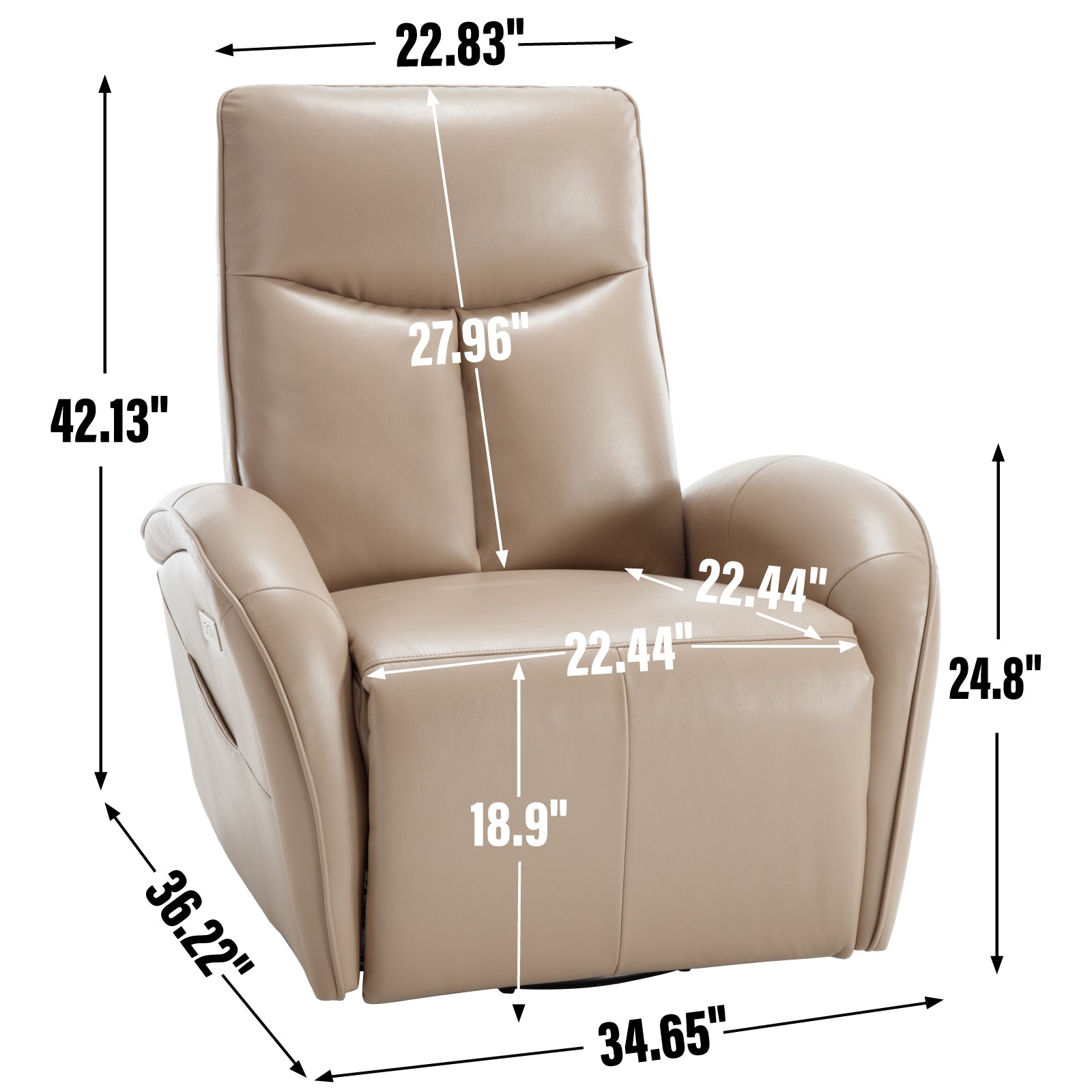 Brown Leatheraire Swivel And Rocker Power Recliner Chair With Lumbar Support, Max Swivel Degree 270 , Heavy Duty Motion Mechanism With Usb And Type C Ports Brown Faux Leather Power Push Button Metal Primary Living Space Medium Firm Pillow Back Heavy Duty