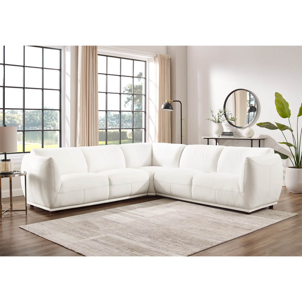 Moon Leather Sectional White Memory Foam Genuine Leather 5 Seat