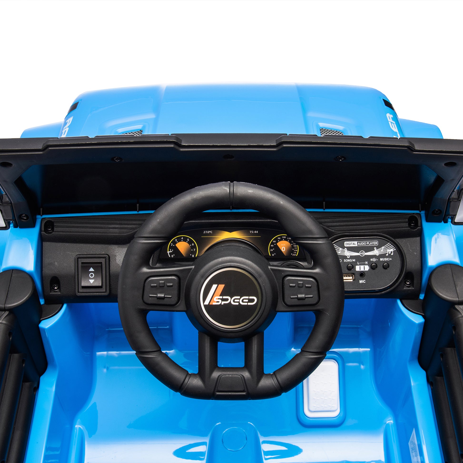 12V Kids Ride On Electric Car W Parents Control,Dual Drive, Four Wheel Suspension,With Music,Bluetooth,Mp3,Usb,With Headlights, Steering Wheel Quick Release,Slow Start For Kids Aged 3 4. Blue 50 99 Lbs Polypropylene