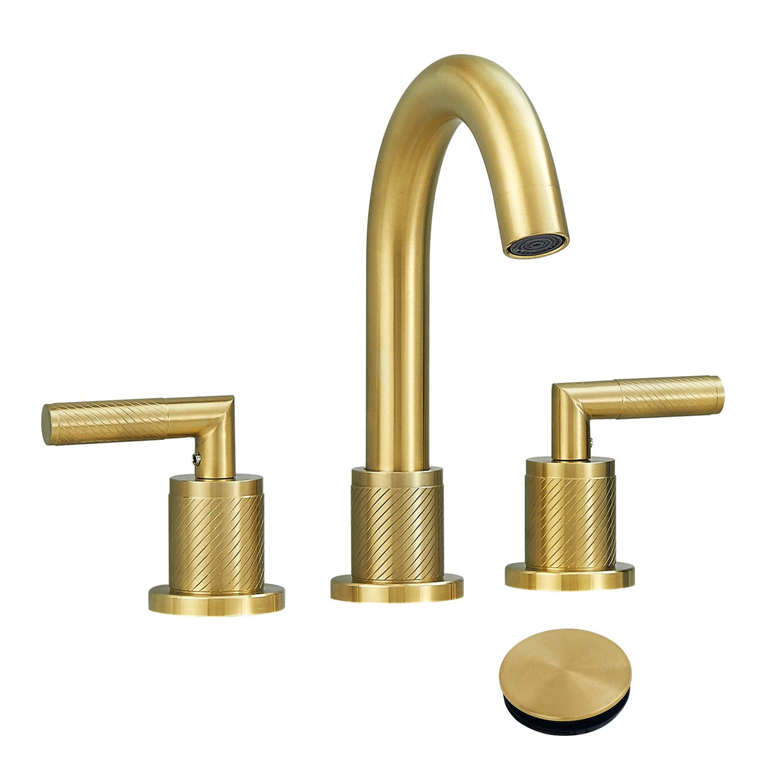 Gold Bathroom Faucet 2 Handle 8 Inch Bathroom Sink Faucets Stainless Steel 3 Hole Widespread With Pop Up Drain And Water Supply Hoses, Brushed Gold Brushed Gold Metal