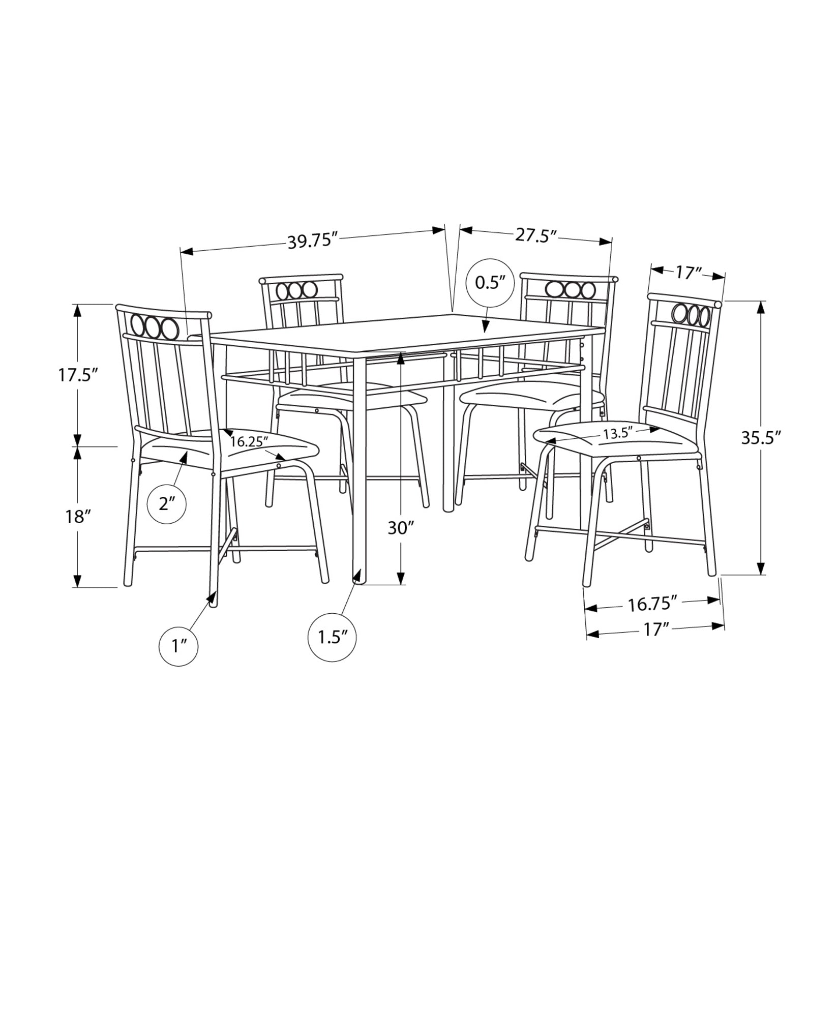 Dining Table Set, 5Pcs Set, Small, 40" Rectangular, Kitchen, Black Metal, Black Leather Look, Contemporary, Modern Black Foam Metal