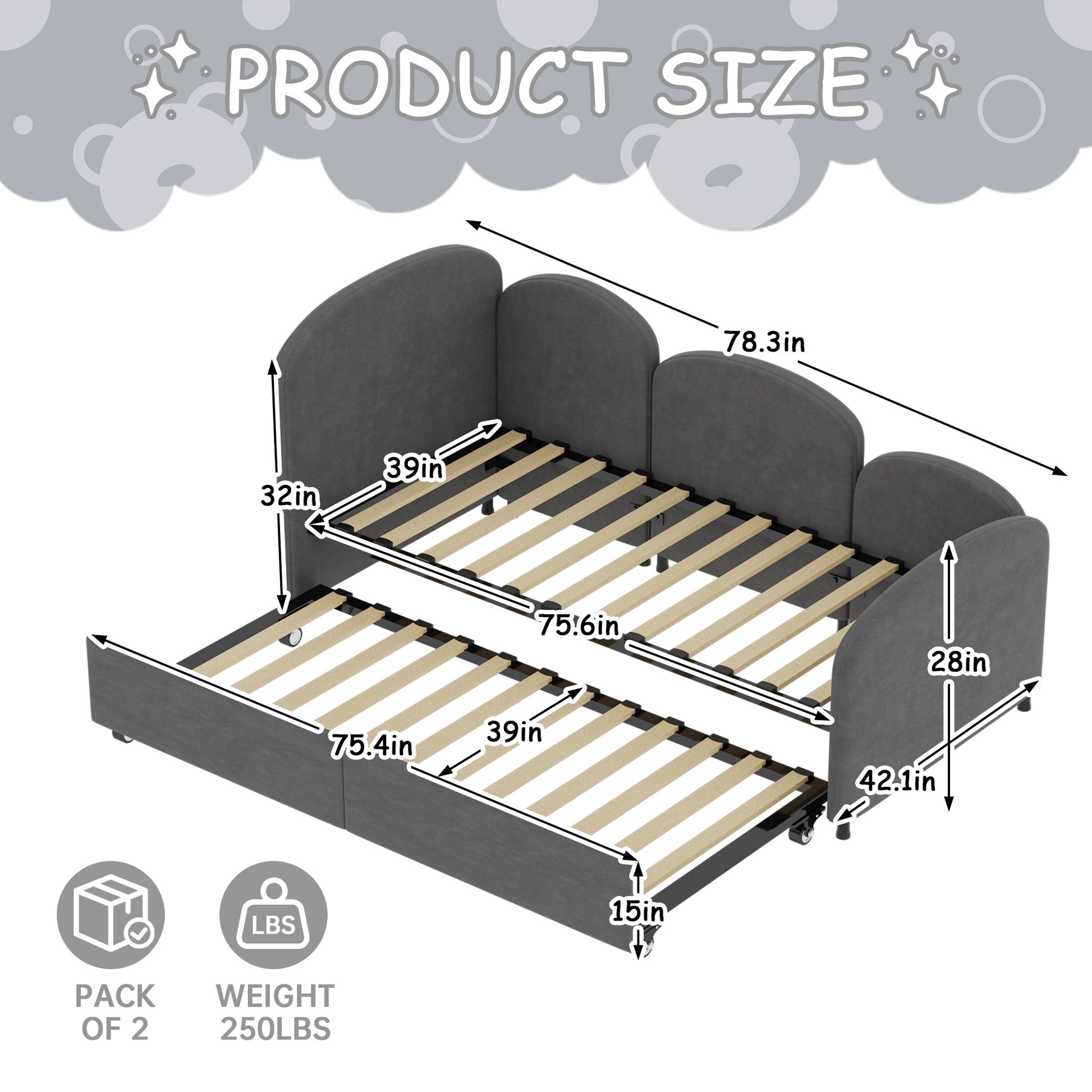 Twin Size Twin Size Bed Frames With An Another Bed Frame, Velvet Upholstered Daybed, Modern Sofa Bed Daybed Frame For Bedroom Living Room, Suitable For Living Room, Kids Room, Bedroom Ddry Gray Dark