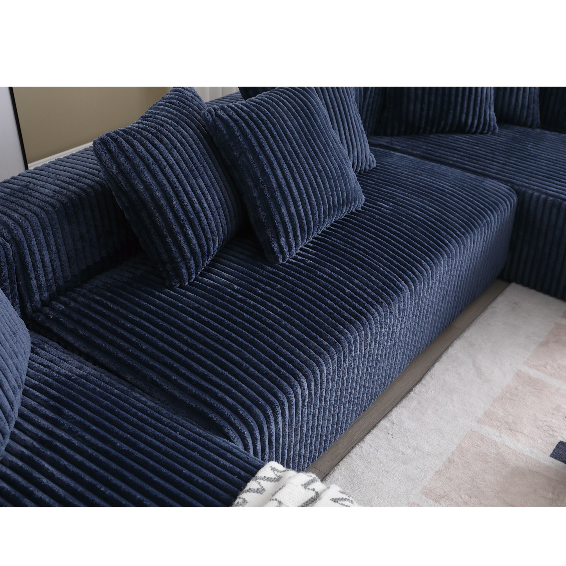 131'' Modular Sectional Couch, U Shaped Sofachaise Lounge, Striped Fabric,Upholstered 4 Seater Couch For Living Room, Bedroom, Free Combination Sofa Corduroy , Blue Blue Polyester Primary Living