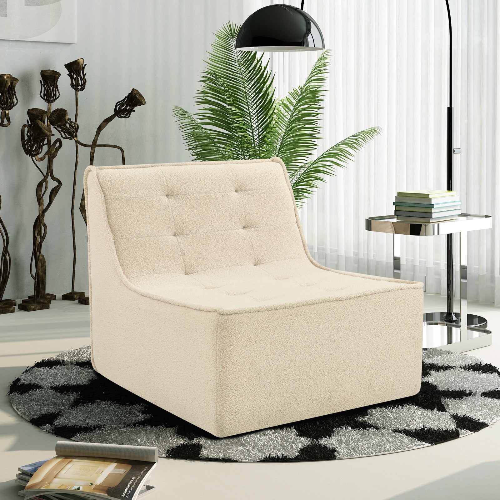 Fireside Chair, Lazy Floor Sofa Couch, Teddy Velvet Bean Bag Chair, Tatami Sofa With High Resilience Foam For Living Room, Bedroom, Office Salon, Khaki Khaki Soft Foam Foam,Teddy