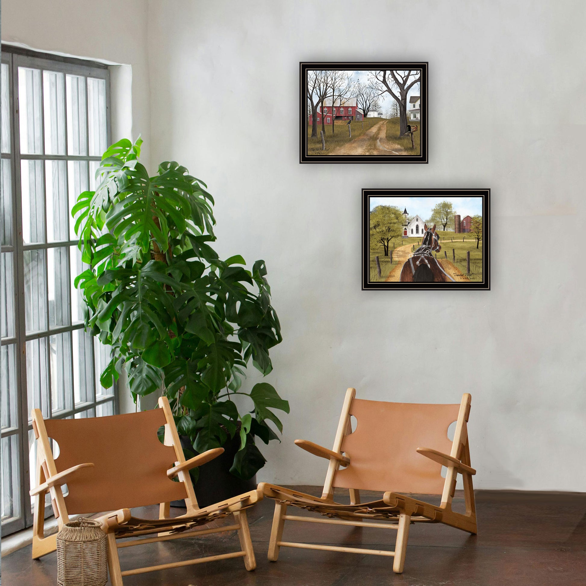 2 Piece Vignette Sunday Drive & The Old Dirt Road Black Framed Wall Art For Living Room, Bedroom Wall Art Print For Home Decor By Billy Jacobs Multicolor Wood Paper