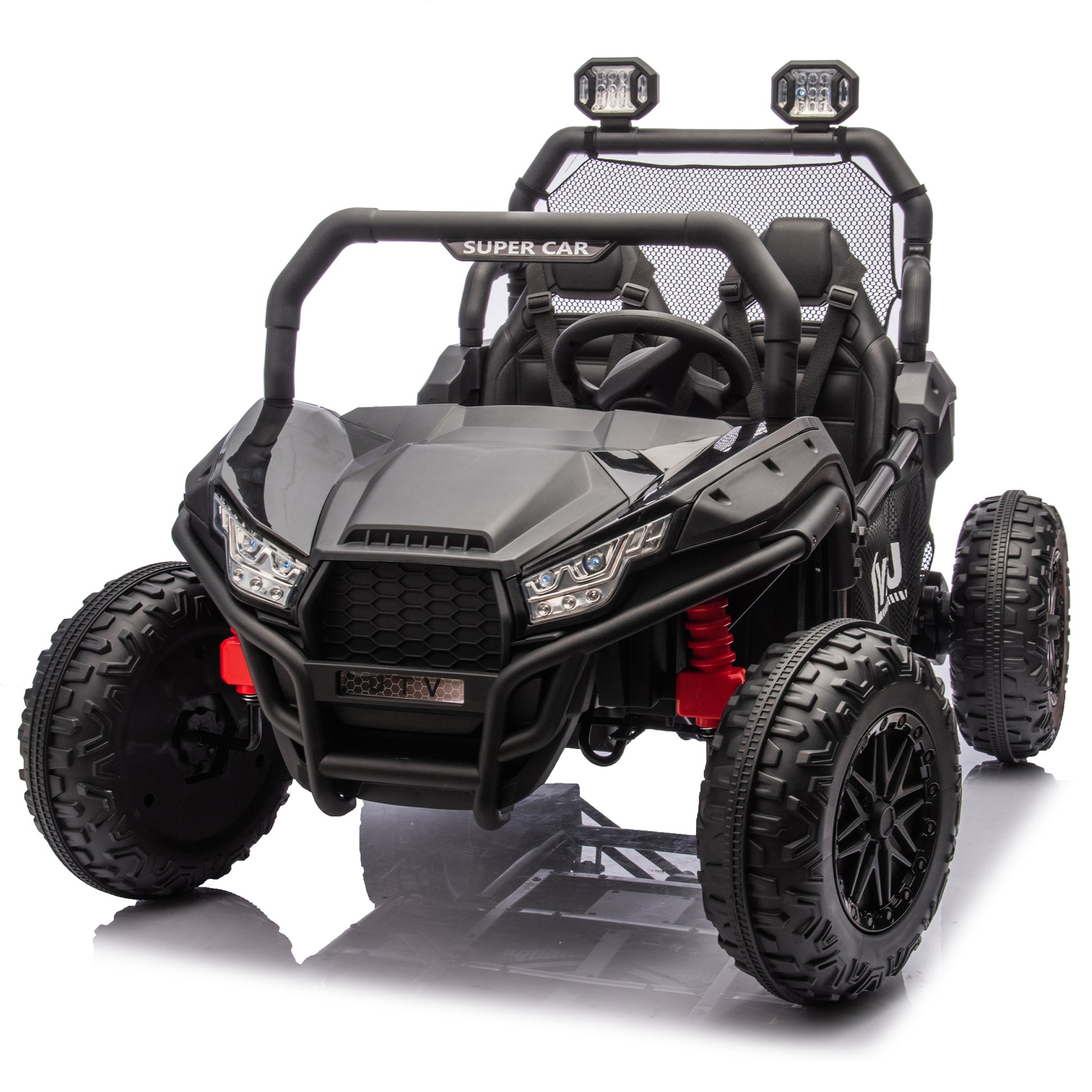 24V Two Seater Kids Ride On Utv W Parents Control,400W Super Power,Four Wheel Suspension,Led Light With Rear Searchlight,Bluetooth,Mp3,Music,Rear Storage Space,Speeds 3.73 4.97Mph For Kids Aged 3 . Black 50 99 Lbs Polypropylene