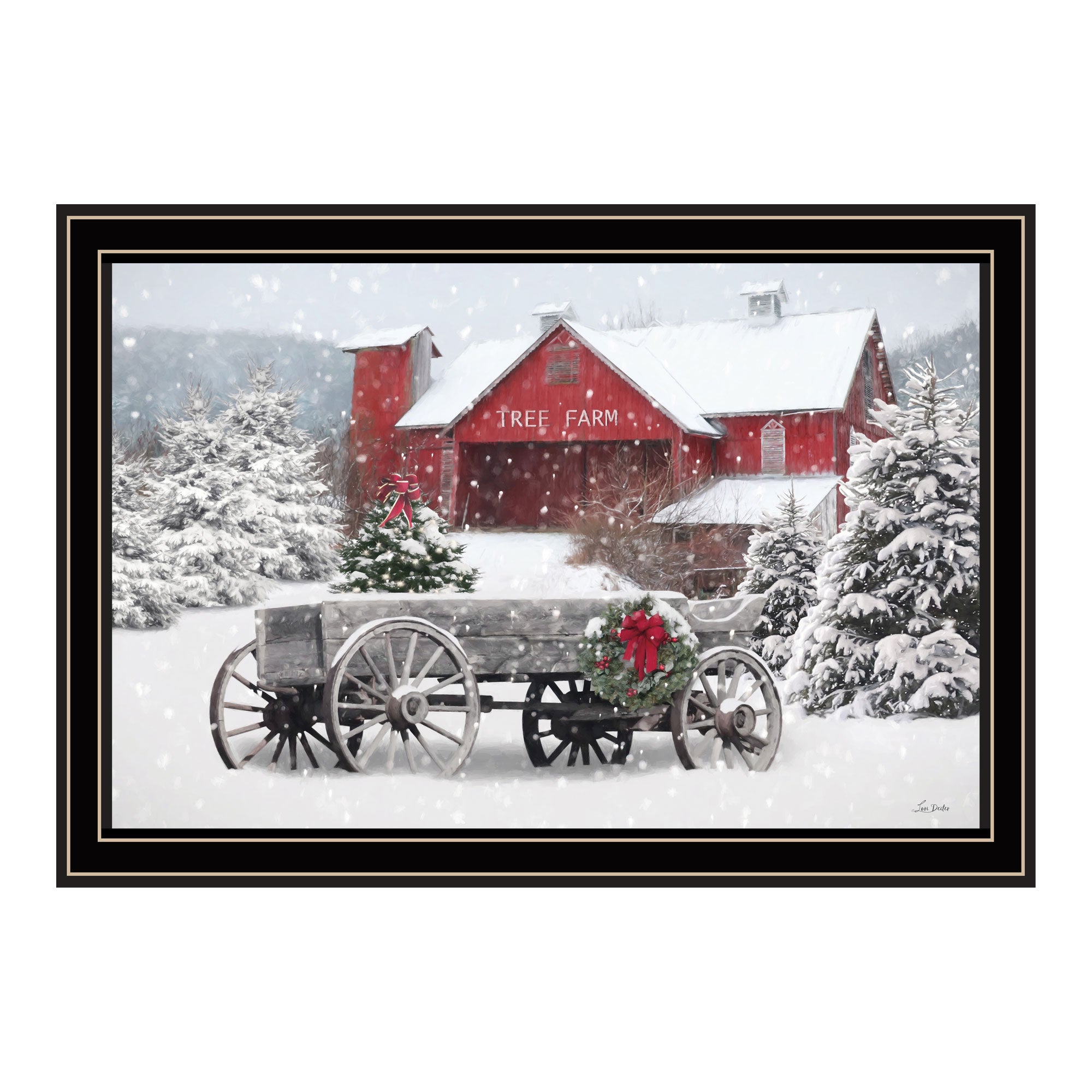 Tree Farm Wagon Black Framed Wall Art For Living Room, Bedroom Wall Art Print For Home Decor By Lori Deiter Multi Wood Paper