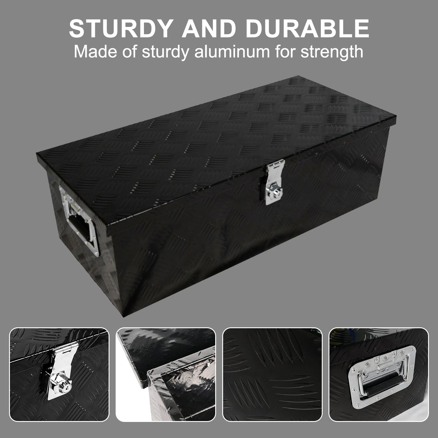 30 Inch Tool Box Underbody Flatbox Truck Car Outdoor Trailer Pickup,Rv Storage Organizer,Underbed Tools Chest Box W Side Handle And Lock Keys,Black Aluminum 5 Bar Tread 30.1"X12.8"X9.7" Black Aluminium