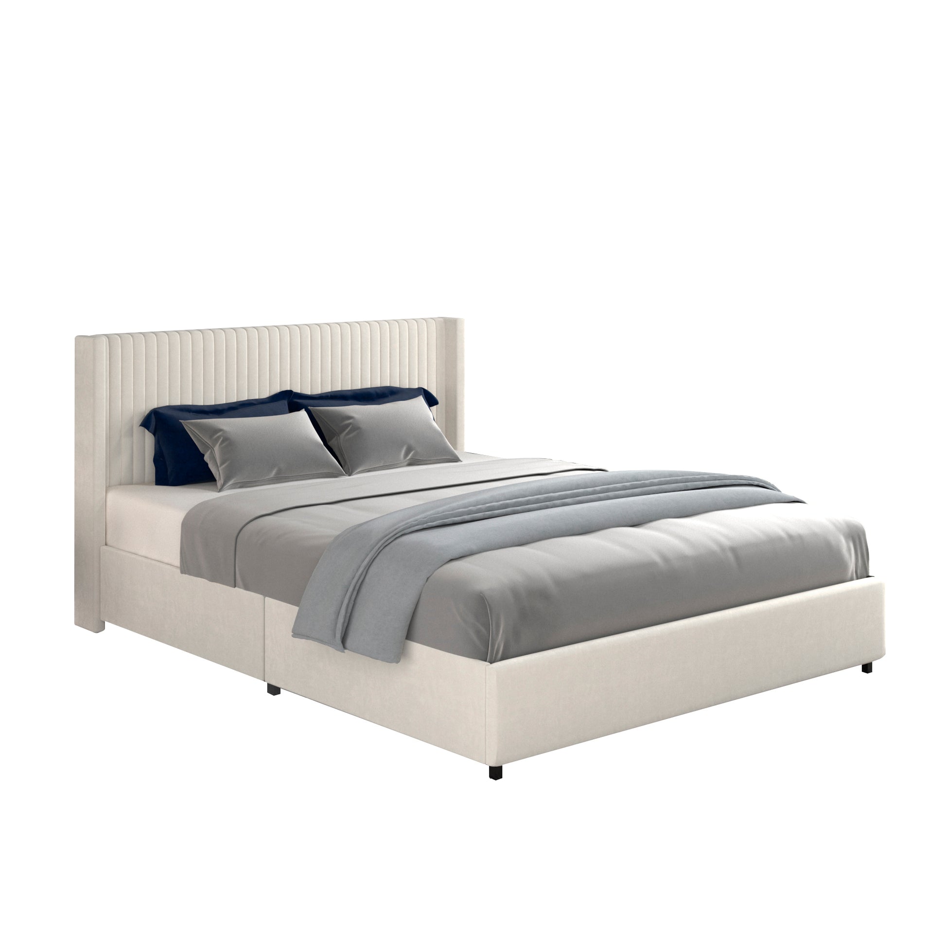 Same As B083119227 Anna Queen Size Ivory Velvet Upholstered Wingback Platform Bed With Patented 4 Drawers Storage, Modern Design Headboard With Tight Channel, Wooden Slat Mattress Support Box Spring Not Required Queen Ivory Metal Bedroom Bed Frame Velvet