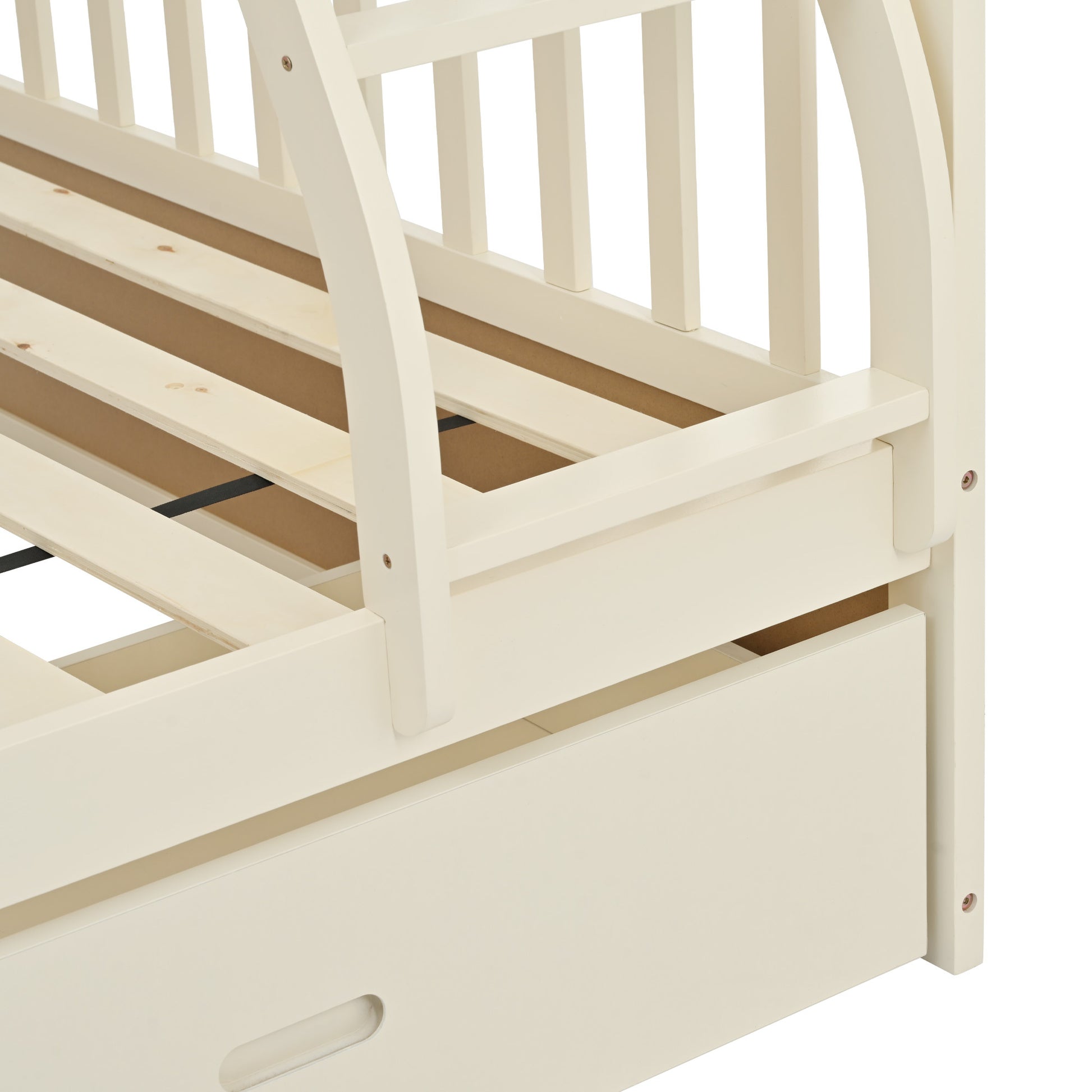 Twin Over Full Bunk Bed With Storage Drawers, Wooden Bunk Bed With Ladder And Safety Guard Rails Cream Full Cream Wood