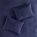 3 Piece Split Corner Pleated Quilted Bedspread Navy Queen Navy Polyester