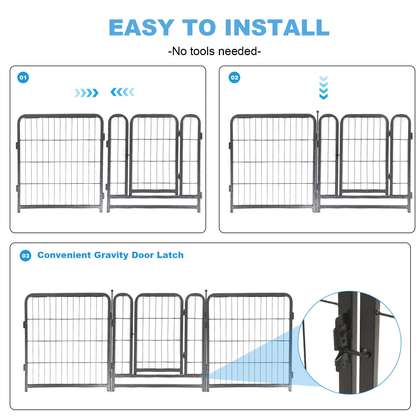 16 Panels Dog Playpen For Outdoor,Yard,Camping,24"Height Dog Fence With 2 Doors. Black Steel