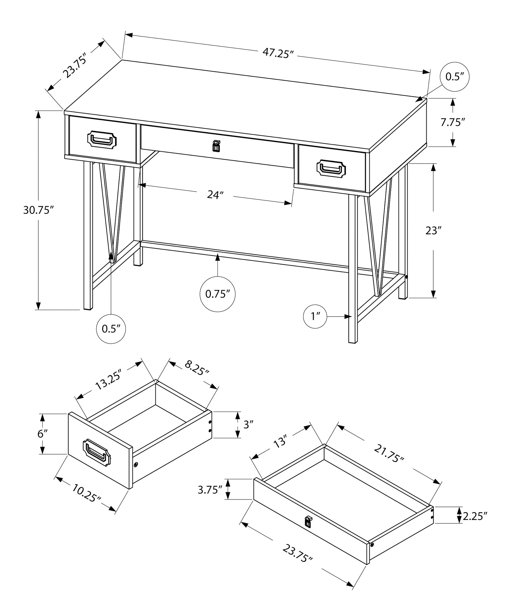 Computer Desk, Home Office, Laptop, Storage Drawers, 48"L, Work, Brown Laminate, Black Metal, Transitional Brown Particle Board