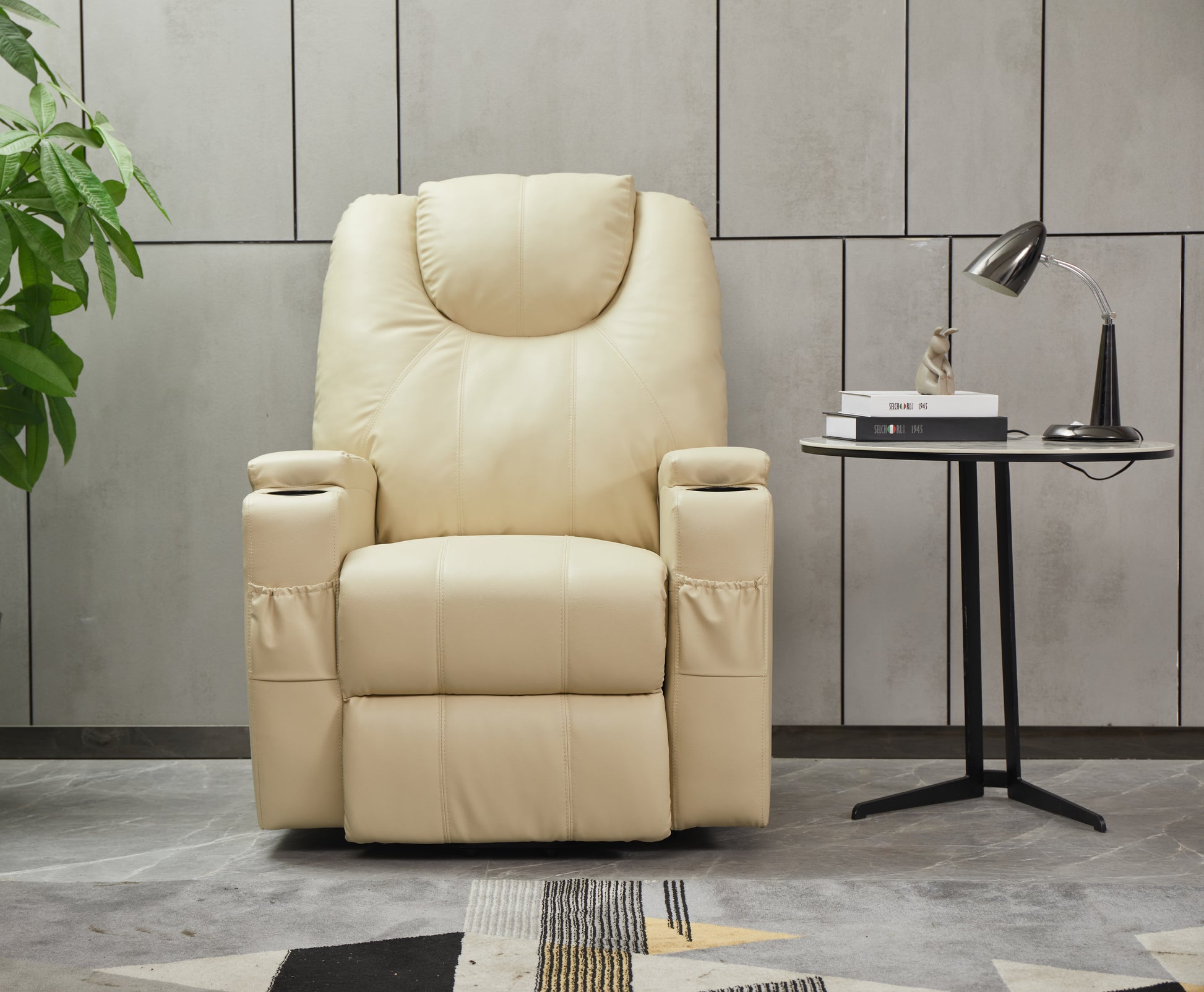 Recliner Chair Modern Recliner Sofa Faux Leather Recliners With Cup Holders,Remote Control Beige Faux Leather