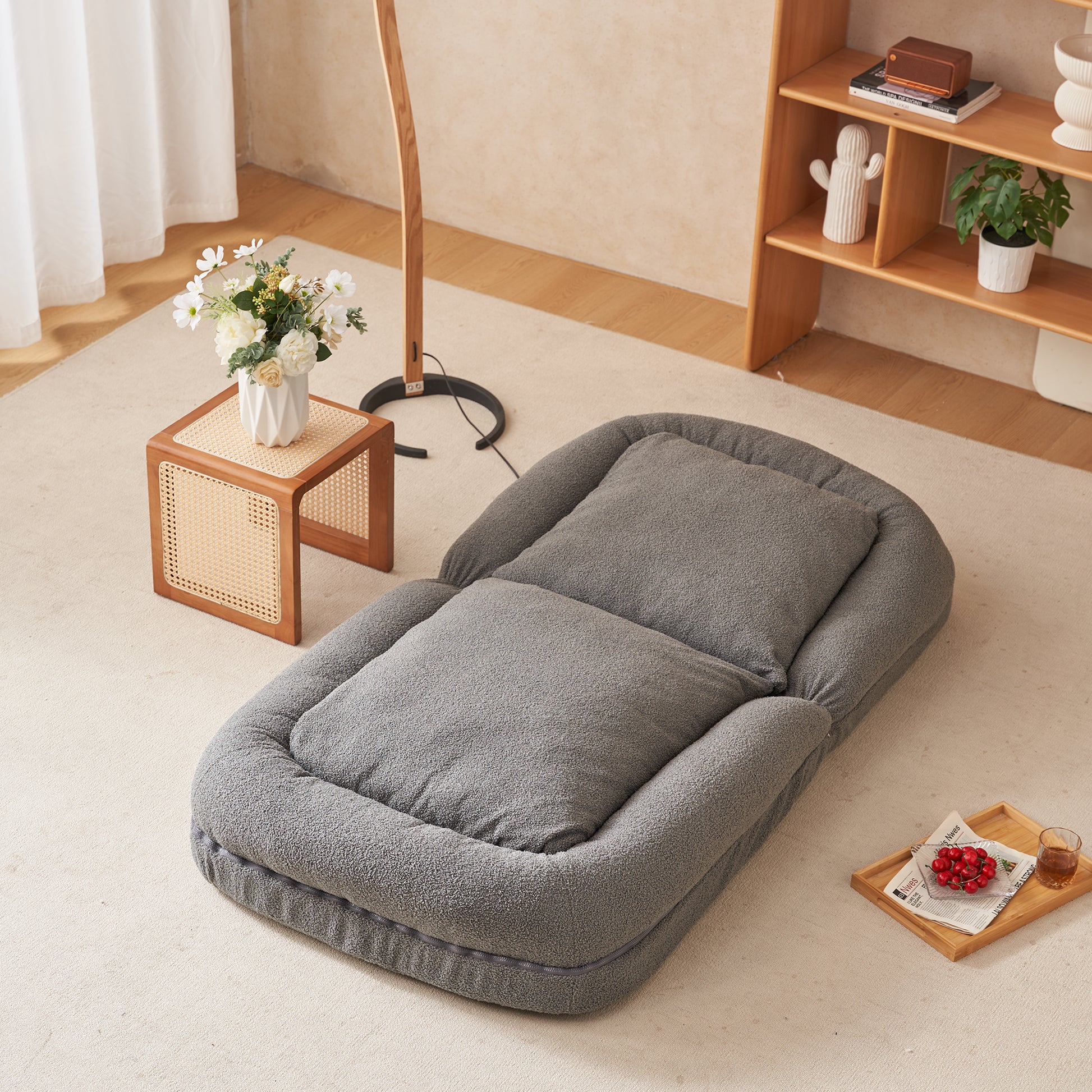 Triple Fold Down Sofa Bed,Gy Grey Metal Cotton Metal