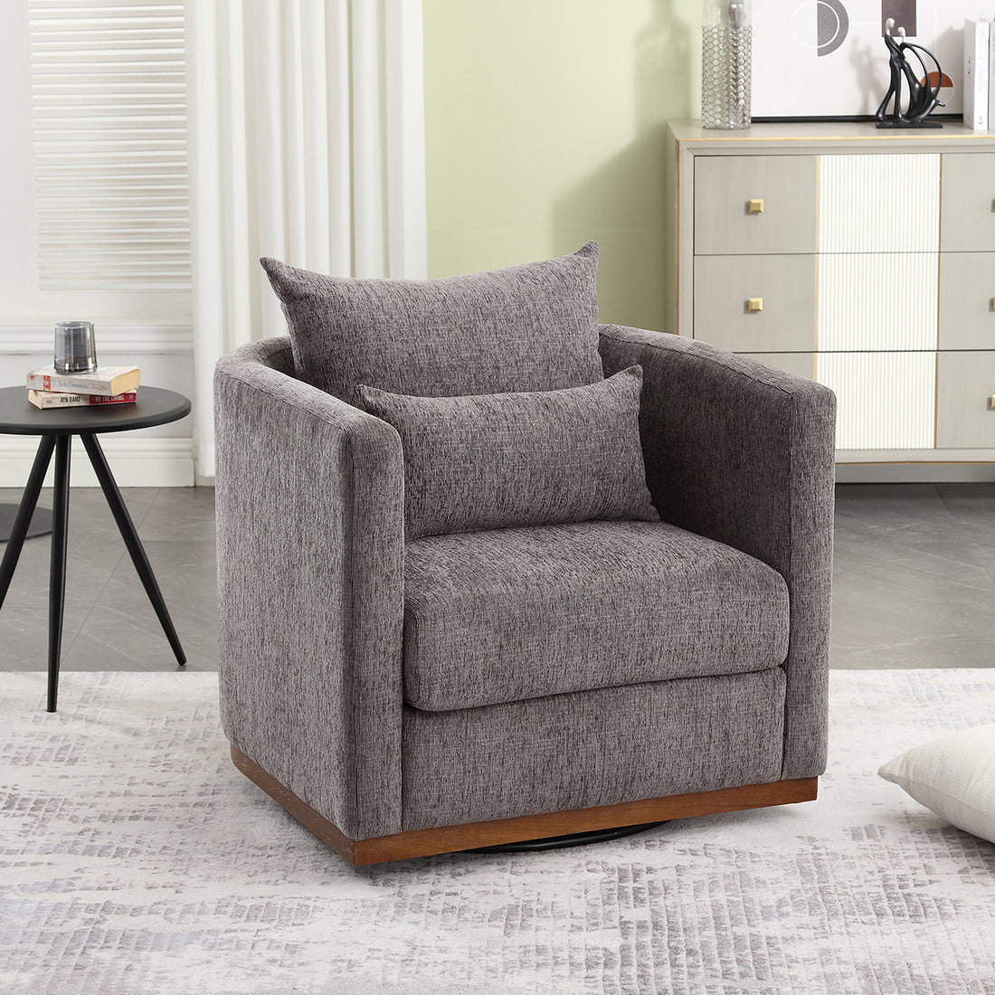 Coolmore Swivel Barrel Chair, Comfy Round Accent Sofa Chair For Living Room, 360 Degree Swivel Barrel Club Chair, Leisure Arm Chair For Nursery, Hotel, Bedroom, Office, Lounge Dark Gray Chenille Dark Gray Primary Living Space Foam Chenille