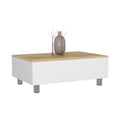 Aran Lift Top Coffee Table, Storage Compartment, White Light Oak Multicolor Particle Board Particle Board