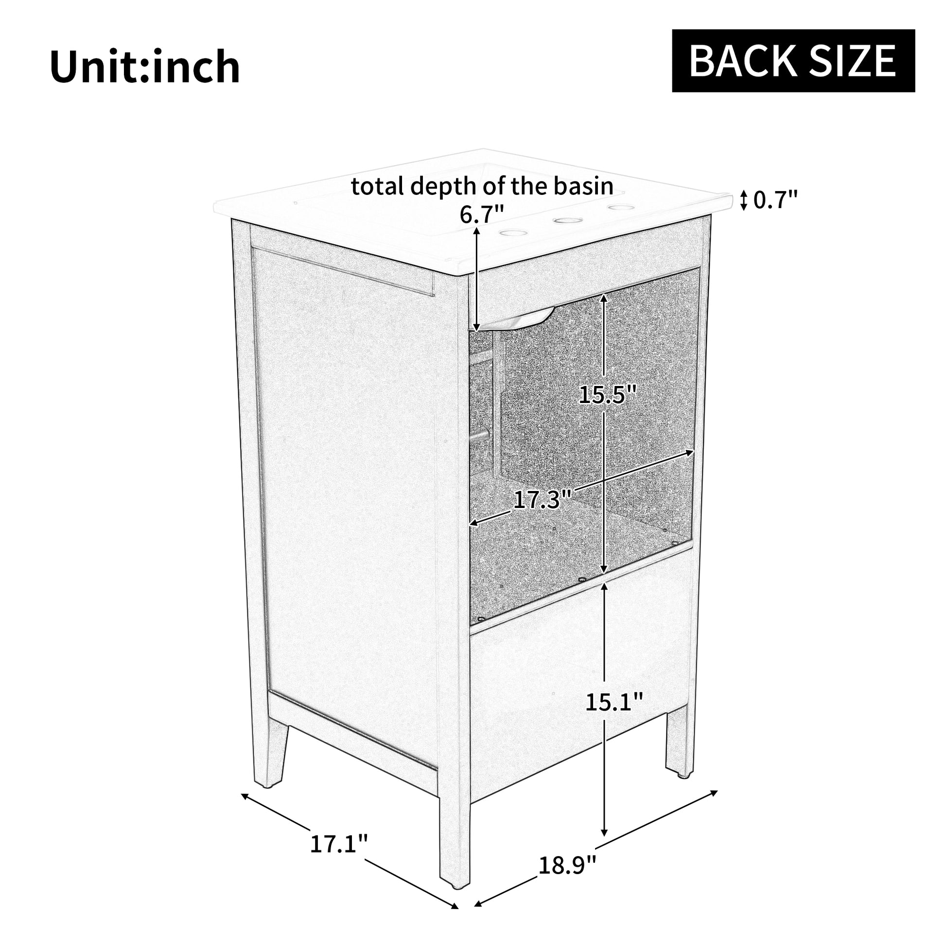 20" Bathroom Vanity With Sink, Bathroom Cabinet With Two Doors, Door Shelf Storage And Adiustable Foot Pads, A Drawer, Black Black Solid Wood Mdf