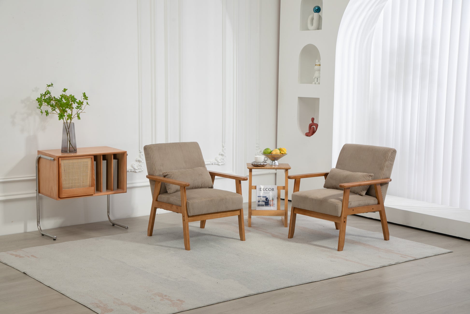 Leisure Chair With Solid Wood Armrest And Feet, Leisure Chair, Wood Frame, Velvet, Solid Rubber Wood Legs, Mid Century Modern Accent Chair, For Living Room Bedroom Studio Chair,Two Packs Camel Corduroy