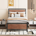 Twin Size Platform Bed, Metal And Wood Bed Frame With Headboard And Footboard, Black Black Metal & Wood