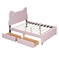 Full Size Upholstered Platform Bed With Cartoon Ears Shaped Headboard And 2 Drawers, Pink Box Spring Not Required Full Pink Wood Bedroom Bed Frame Faux Leather Upholstered