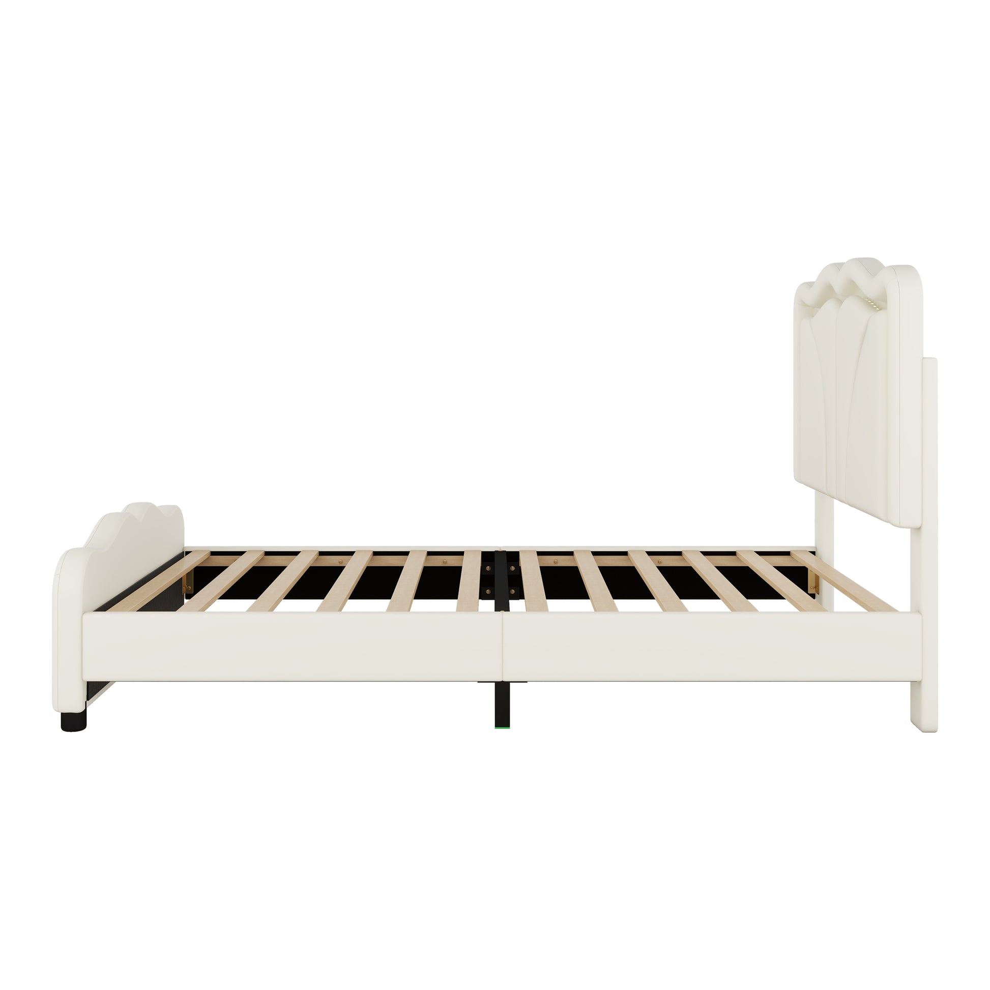 Twin Size Upholstered Platform Bed With Curve Shaped And Height Adjustbale Headboard,Led Light Strips,White Twin White Upholstered