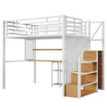 Full Size Metal Loft Bed With Wardrobe, Desk, Storage Shelves, White Expected Arrival Time: 10.3 Box Spring Not Required Full White Metal Mdf Metal