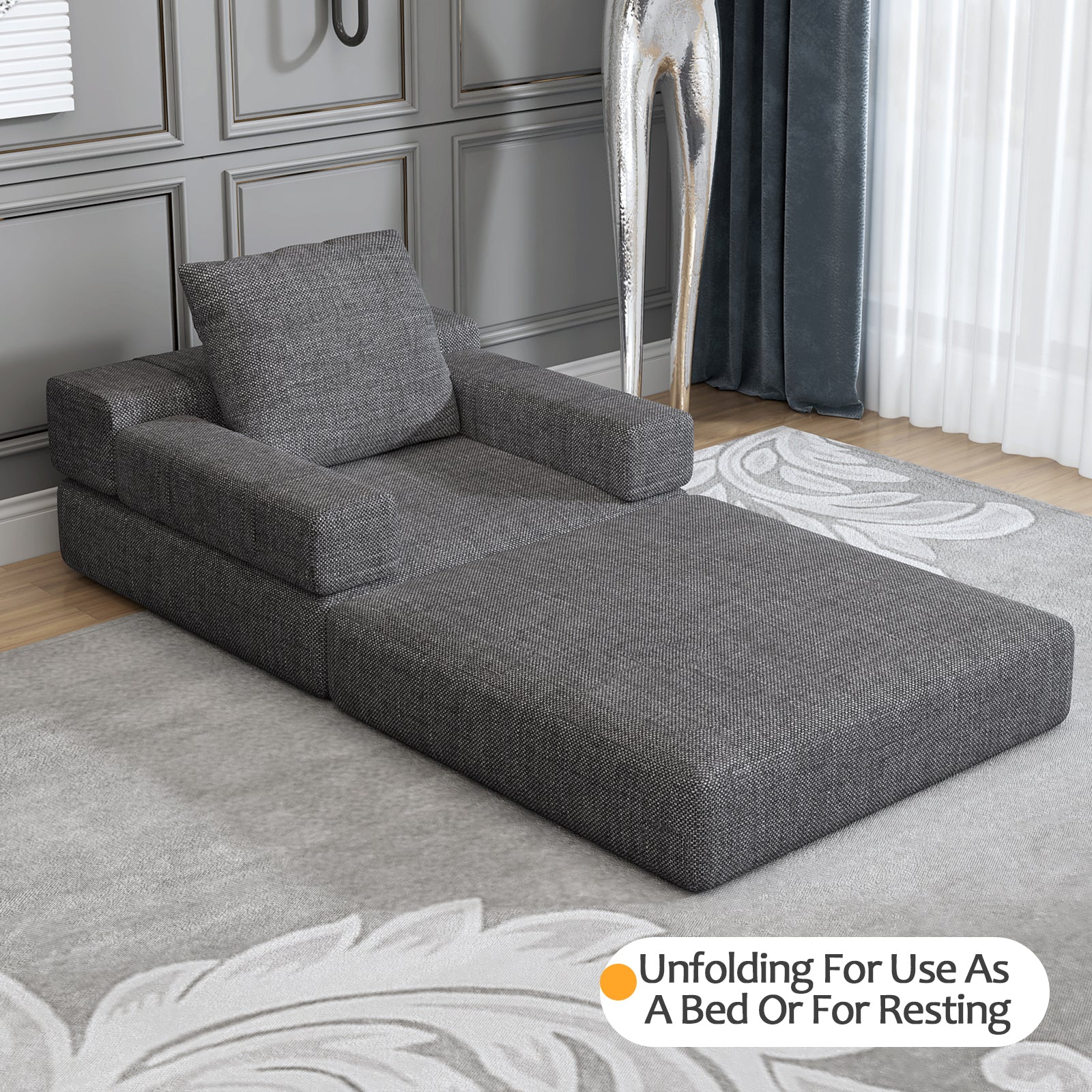 Single Sofa Chair That Converts To A Single Sofa Bed For Living Room, Guest Room, Playroom, Dark Grey Dark Grey Primary Living Space Modern Foam Linen