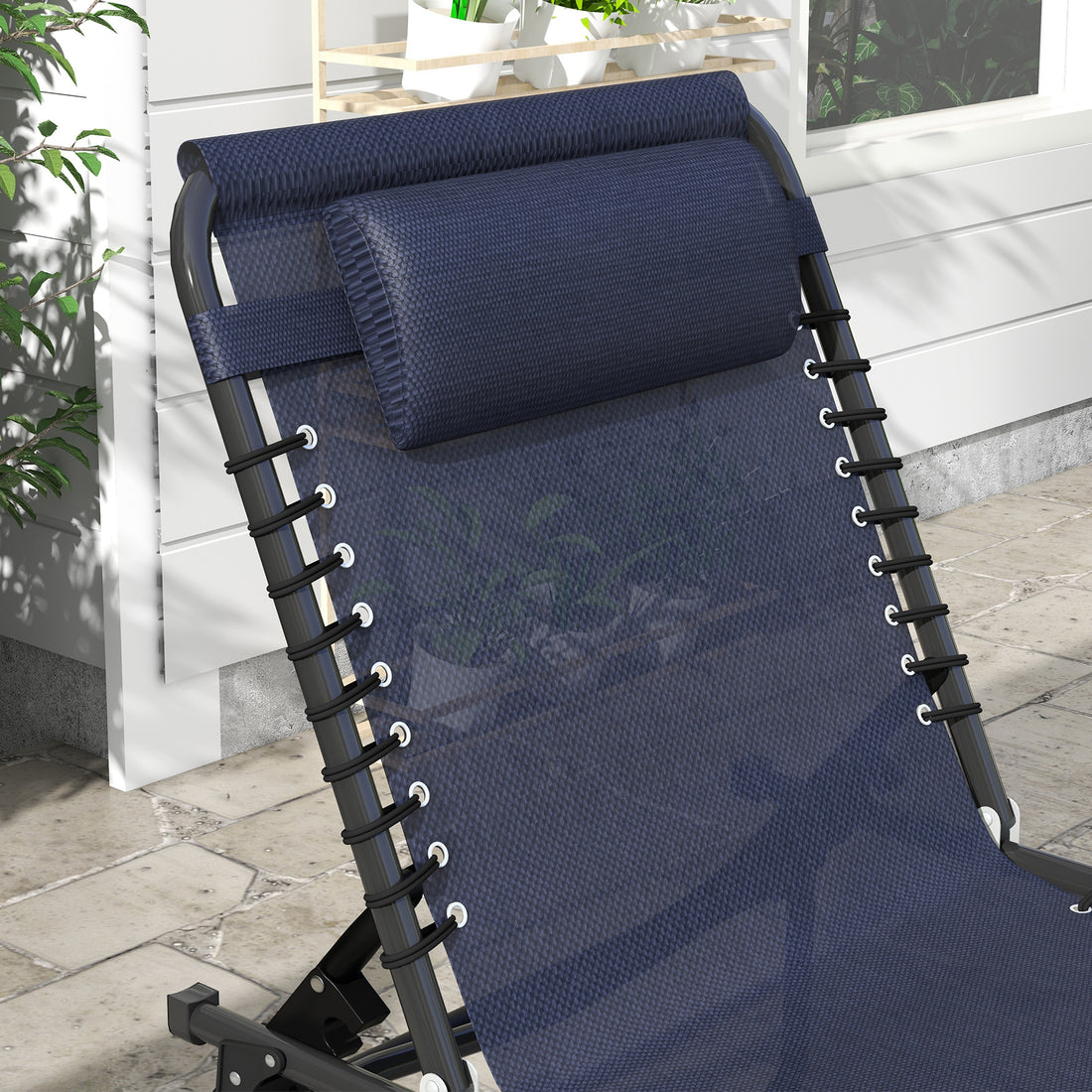 Outsunny Folding Chaise Lounge Pool Chair, Patio Sun Tanning Chair, Outdoor Lounge Chair With 4 Position Reclining Back,Mesh Seat For Beach, Yard, Patio, Dark Blue Blue Steel