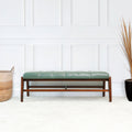 Hera Bench With Buttons Green Leather Brown,Dusty Green,Green,Light Green Brown Genuine Leather Green Mid Century Modern Foam Genuine Leather,Solid Wood