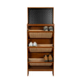Rattan Shoe Cabinet For Entryway, Free Standing Shoe Rack With 3 Flip Drawers & Black Pegboard, Hidden Narrow Shoe Cabinet For Entrance Hallway, 24.88