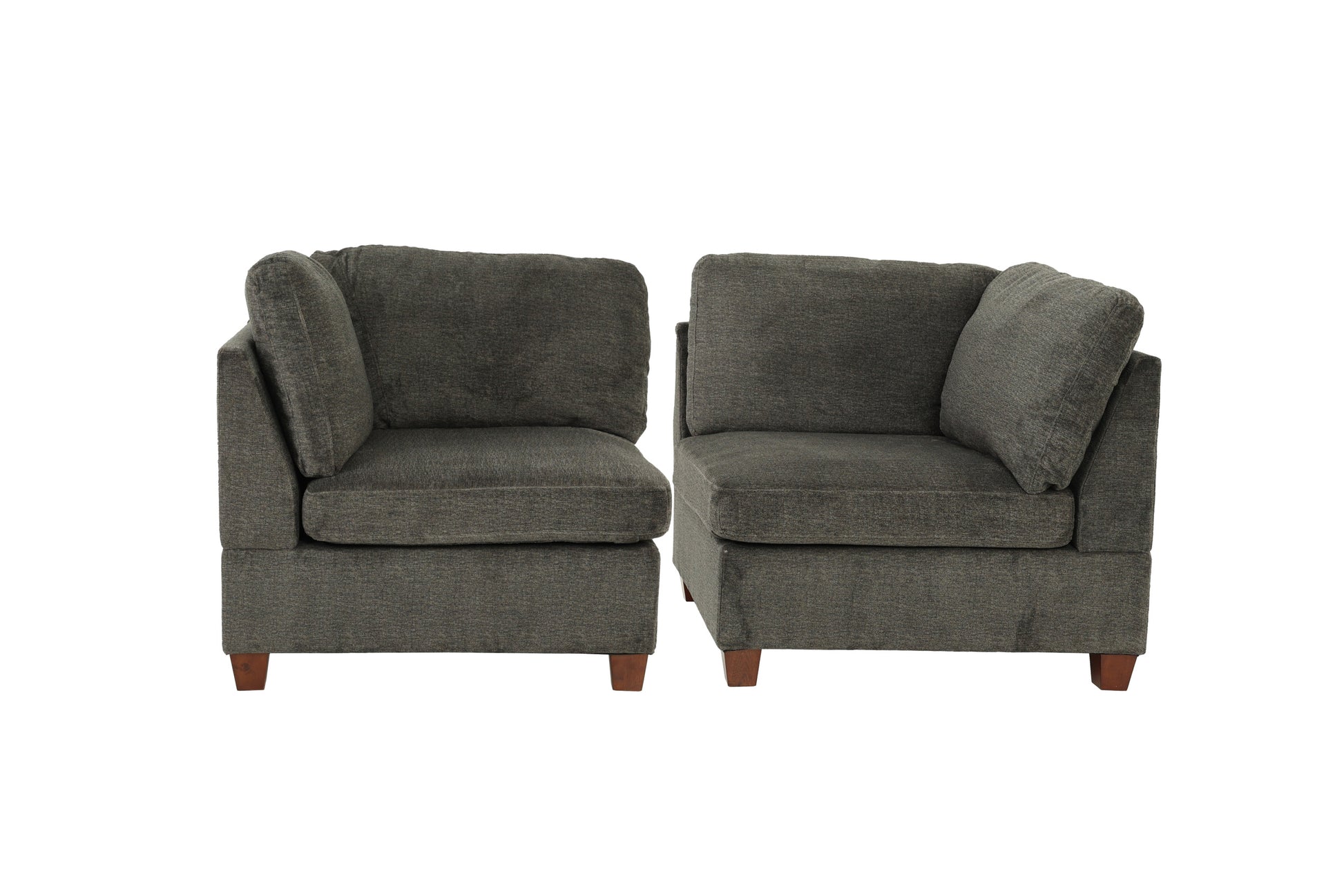 Modular Set 2Pc In Gray Gray Chenille Firm Cushion Back Armless Chenille 2 Seat