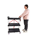 Folding Service Car With Wheels, Three Layer Practical Trolley, Folding Storage Cart, Suitable For Family, Garage, Restaurant, Hotel, Kitchen, Warehouse. No Assembly Required. Black Blue Plastic