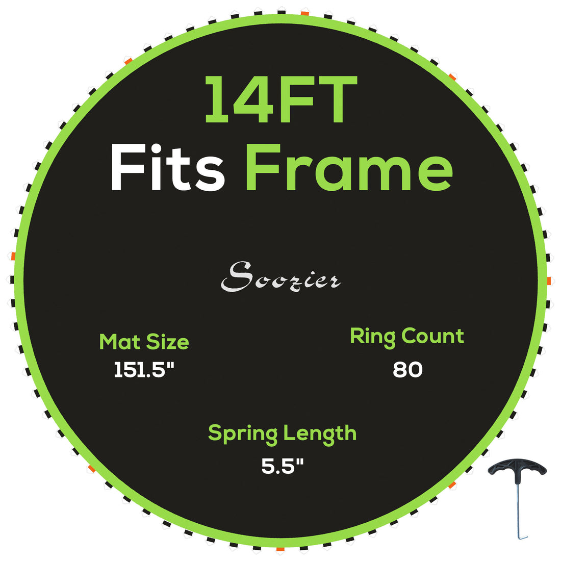 Soozier Trampoline Replacement Mat, Fits 14' Trampoline With 80 V Hooks & 5.5" Springs, Trampoline Mat With 8 Rows Of Stitching & Spring Pull Tool Spring & Frame Not Included , Green Green Plastic