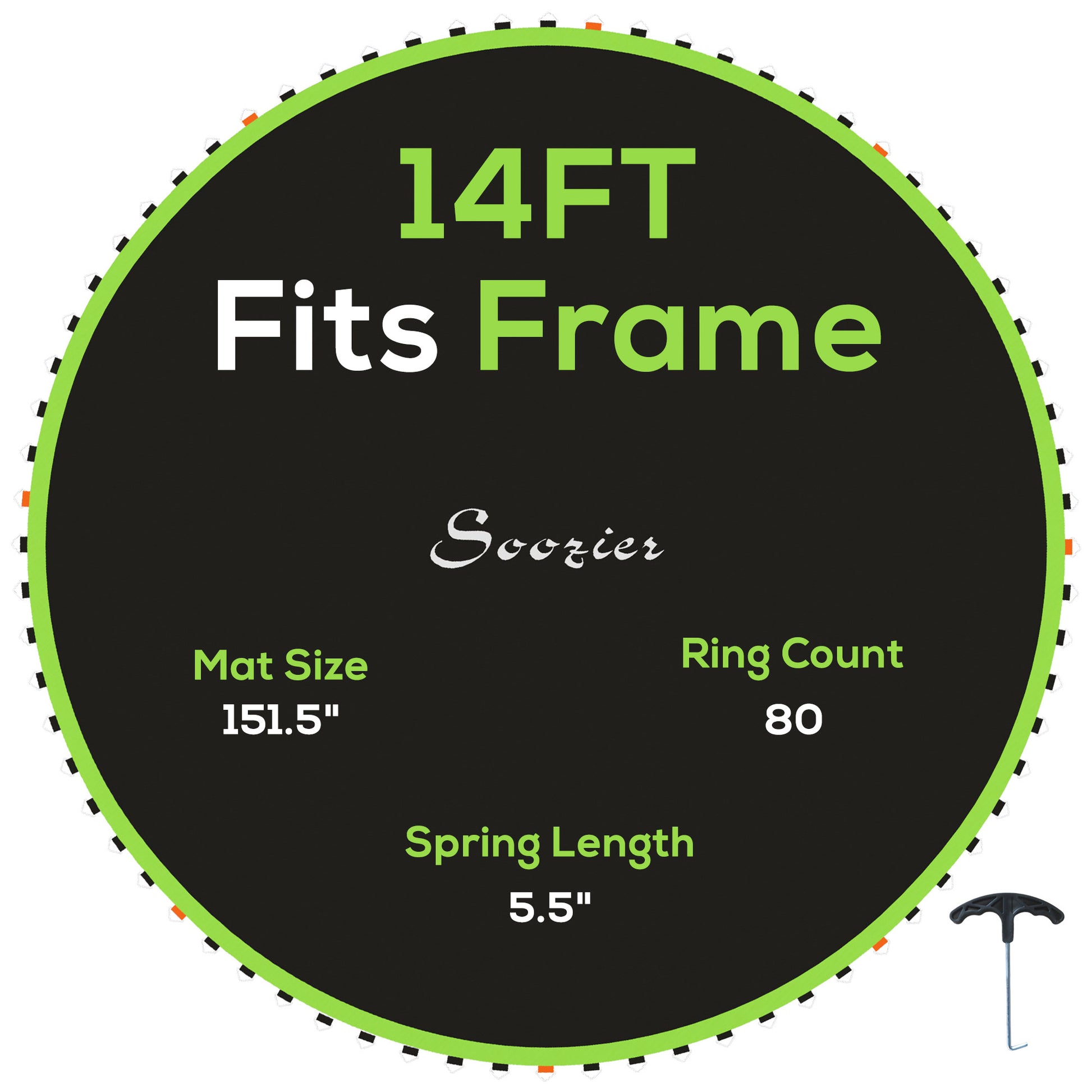Soozier Trampoline Replacement Mat, Fits 14' Trampoline With 80 V Hooks & 5.5" Springs, Trampoline Mat With 8 Rows Of Stitching & Spring Pull Tool Spring & Frame Not Included , Green Green Plastic