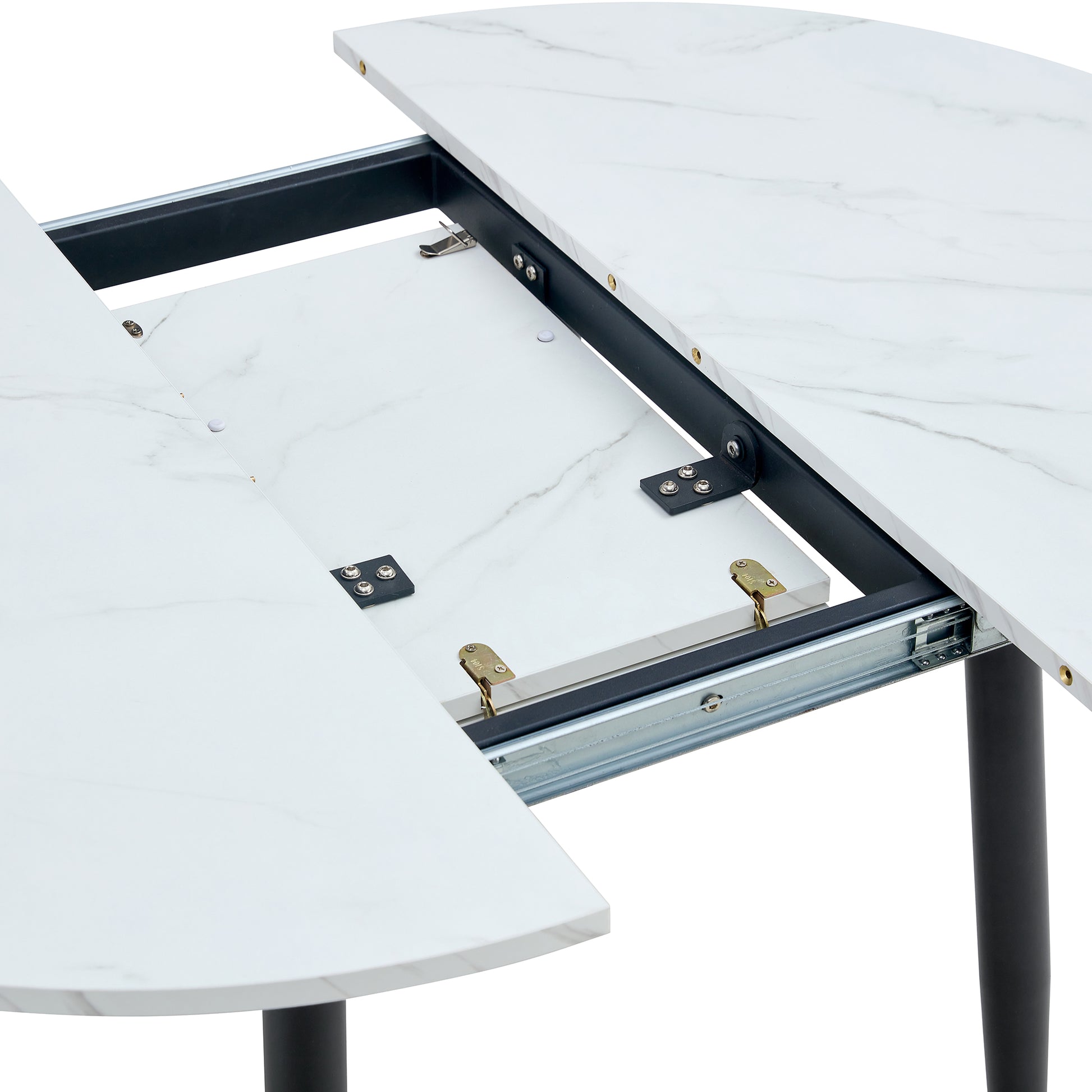 With A Clever Retractable Mechanism, The Mdf Table Top And Black Metal Legs And Has A Smooth And Delicate Surface. The Unique Look Creates The Sleekof A Modern Home. White Mdf Metal