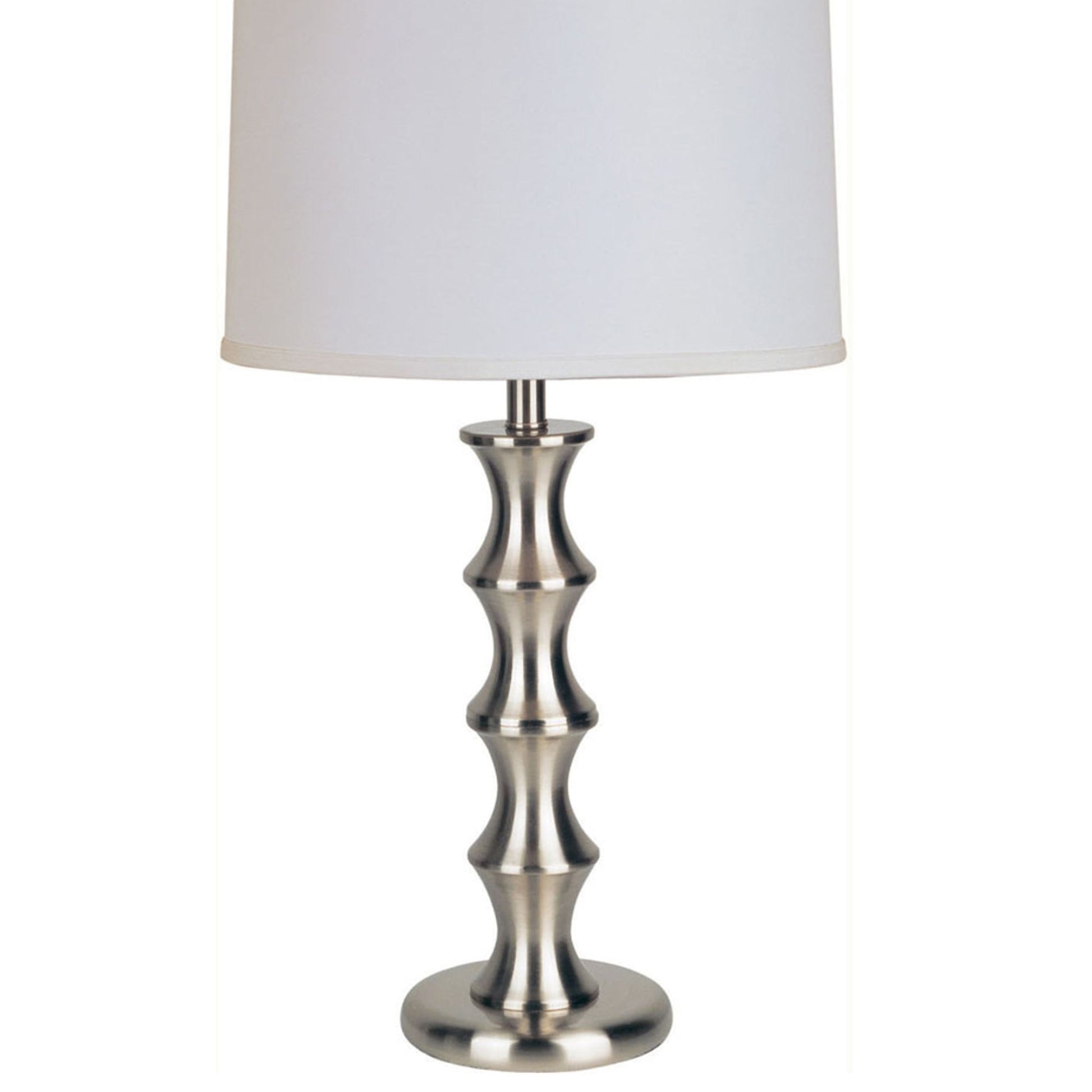 29.5" Tall Steel Table Lamp With Satin Nickel Finish, Linen Shade Multicolor Wood