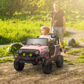 Qaba 12V Ride On Truck, Electric Car For Kids, Battery Powered Ride On Car, Parent Remote, 4 Suspension Wheels, Music Horn Led Lights, Pink Pink Plastic