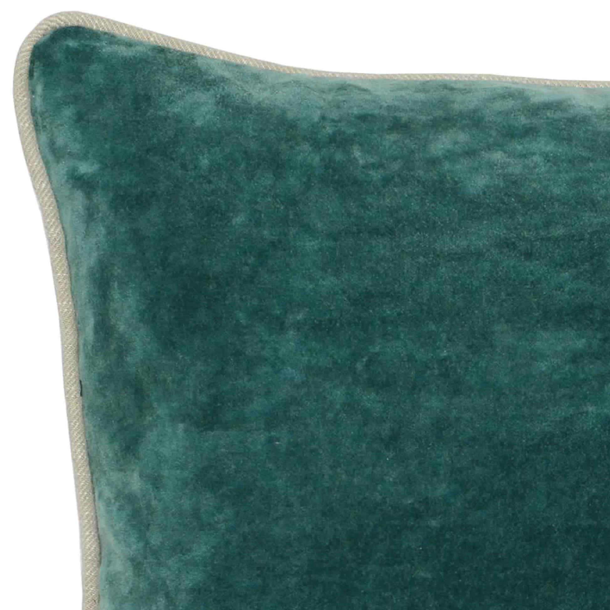 Square Fabric Throw Pillow With Solid Color And Piped Edges, Teal Green Green Fabric