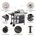 2 2 Multi Function Burner Gas Grill And Griddle Combo With Cover For Outdoor Cooking While Camping Or Tailgating Bbq,Frying,Pizza. Black And Silver Stainless Steel
