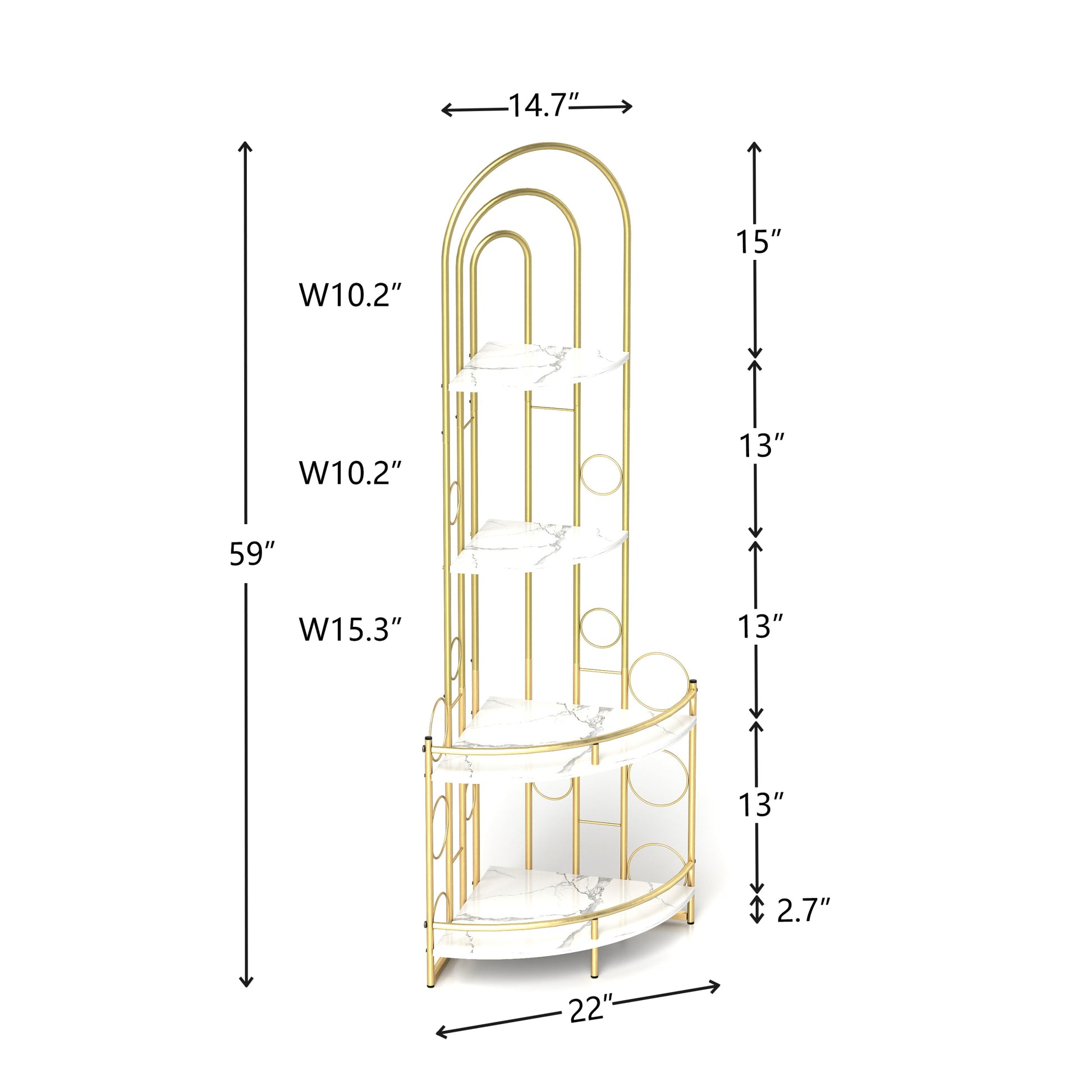 Gold 4 Tier Corner Bookshelf, Modern Style, Plant Stand With Metal Frame Gold White Metal Metal,Particle Board