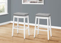 Bar Stool, Set Of 2, Bar Height, Saddle Seat, White Wood, Grey Leather Look, Transitional White Foam Solid Wood